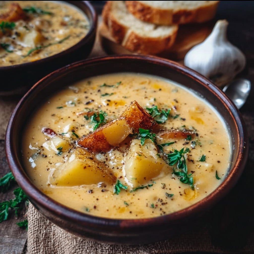 Hearty Cheddar Garlic Herb Potato Soup