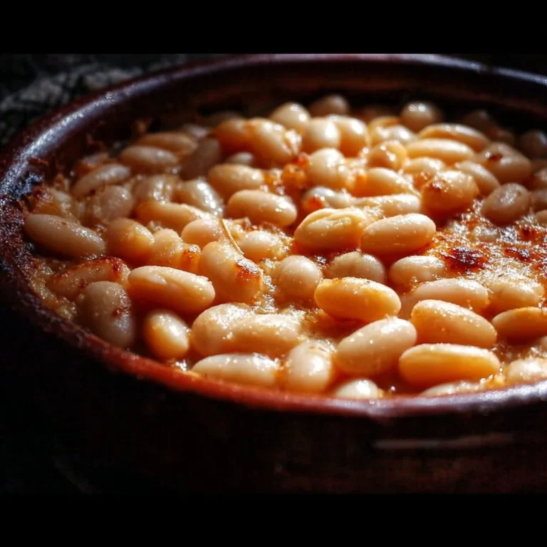 Delicious baked white beans served in a dish