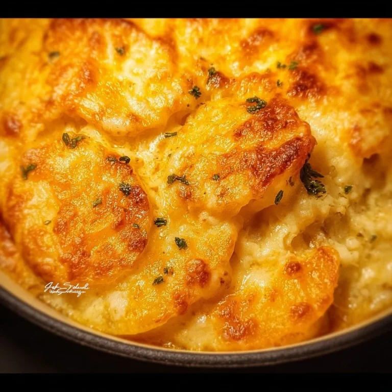 Creamy and delicious cheesy potatoes served in a baking dish