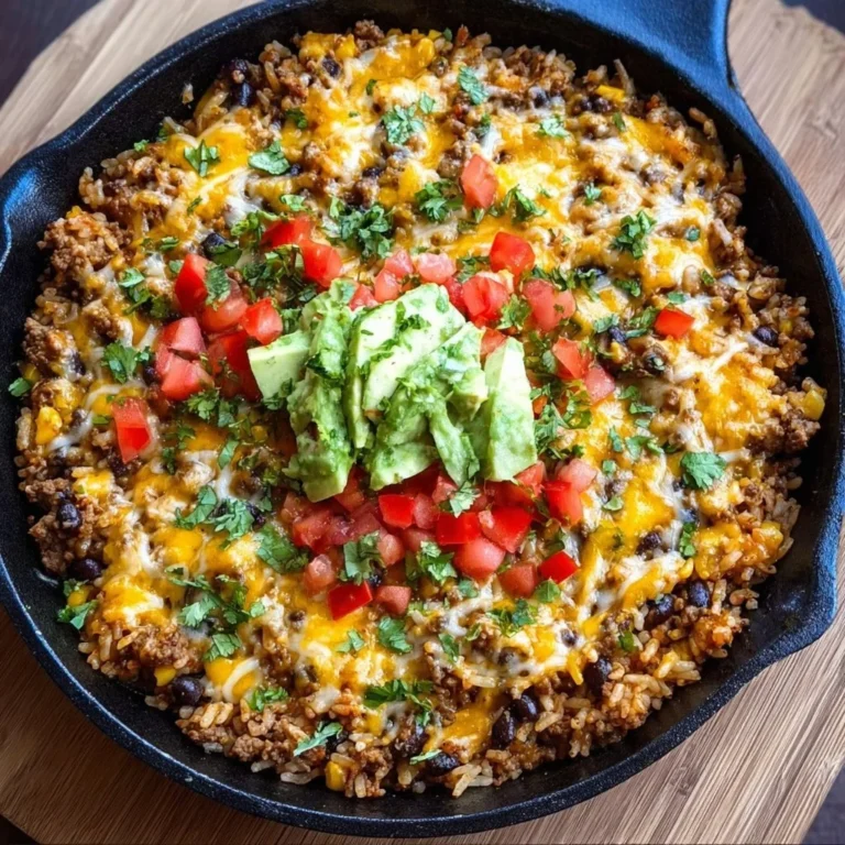 Cheesy Taco Rice Skillet served in a colorful bowl