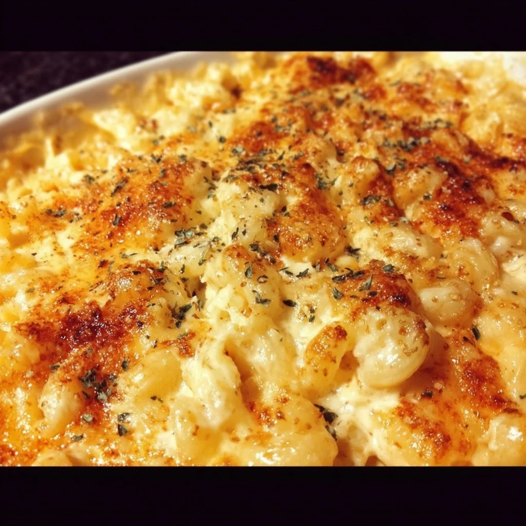 Creamy Southern baked mac and cheese in a golden-brown casserole dish