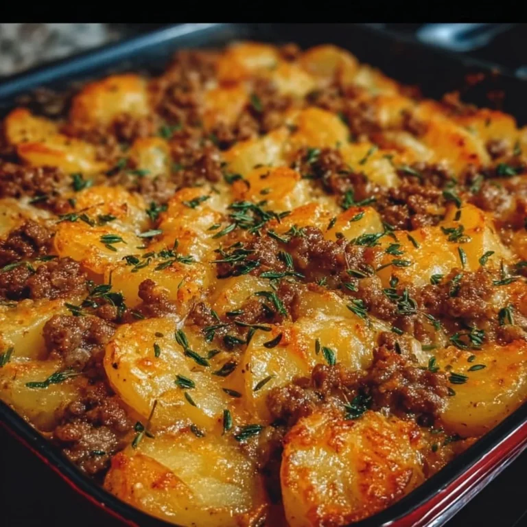 Delicious Hamburger Potato Casserole fresh out of the oven, ready to serve.
