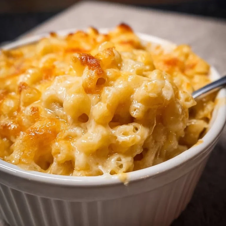 Creamy homemade mac and cheese in a baking dish, topped with breadcrumbs.