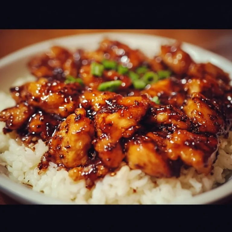 Plate of Honey BBQ Chicken served with rice and garnished with vegetables