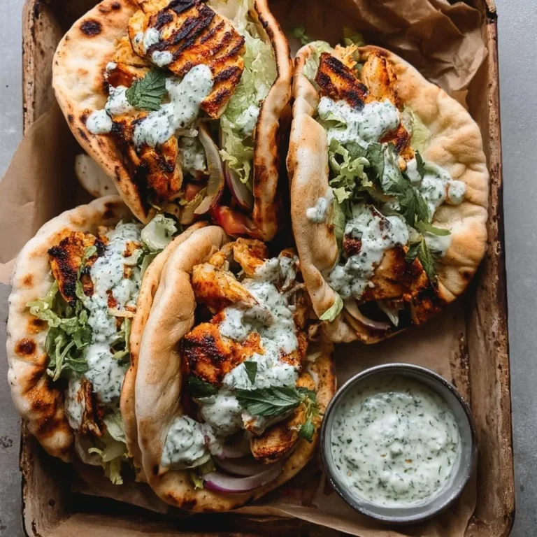 Sheet pan chicken pitas with herby ranch ready to serve on a plate.