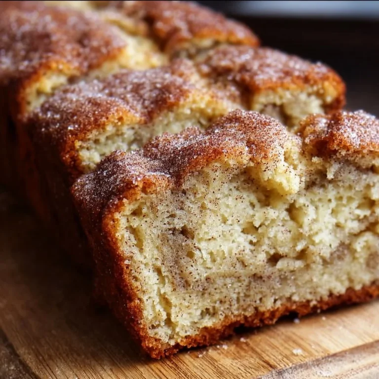 Deliciously baked Snickerdoodle banana bread topped with cinnamon sugar.