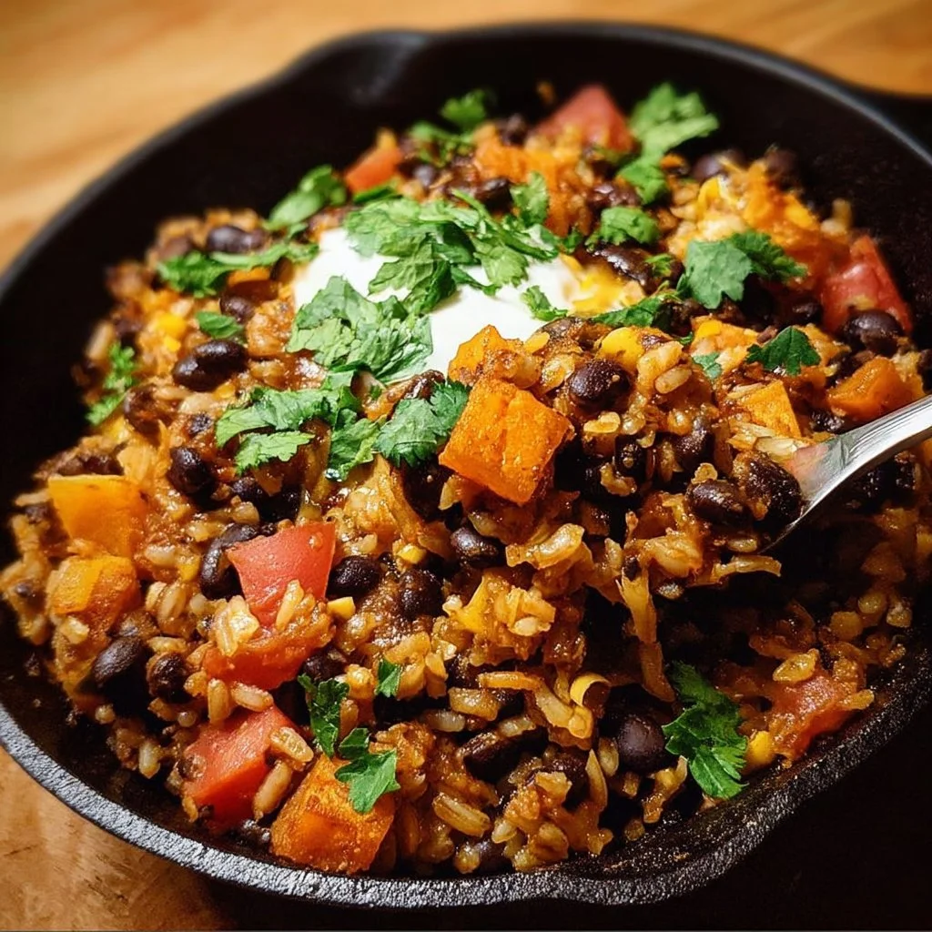 Delicious Southwest Black Bean Skillet with colorful vegetables and beans