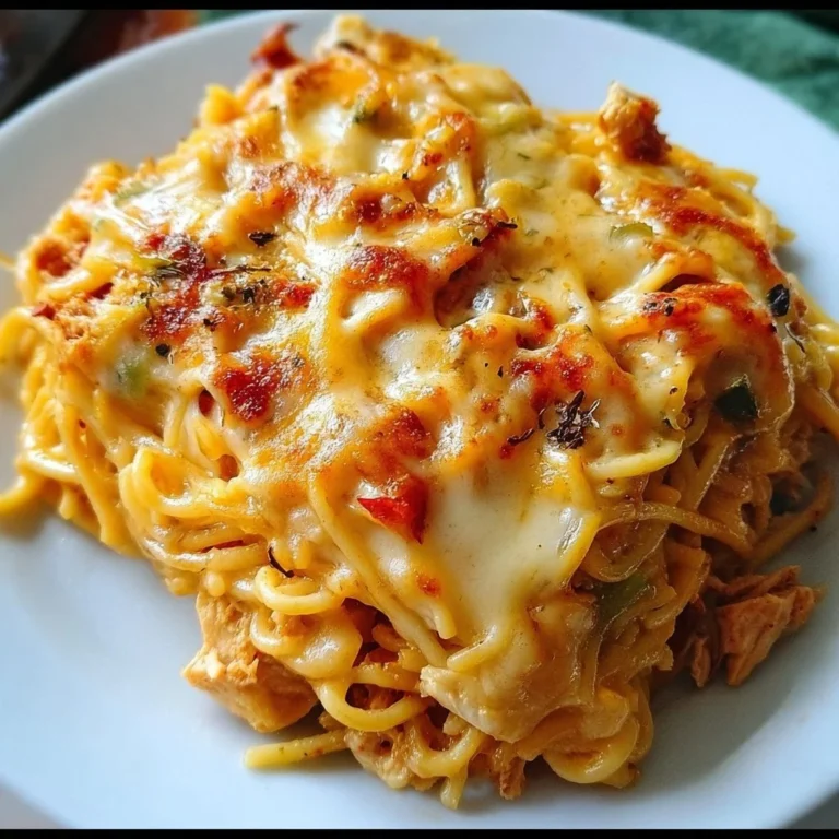 Spicy Southern Cheesy Chicken Spaghetti Casserole served in a baking dish