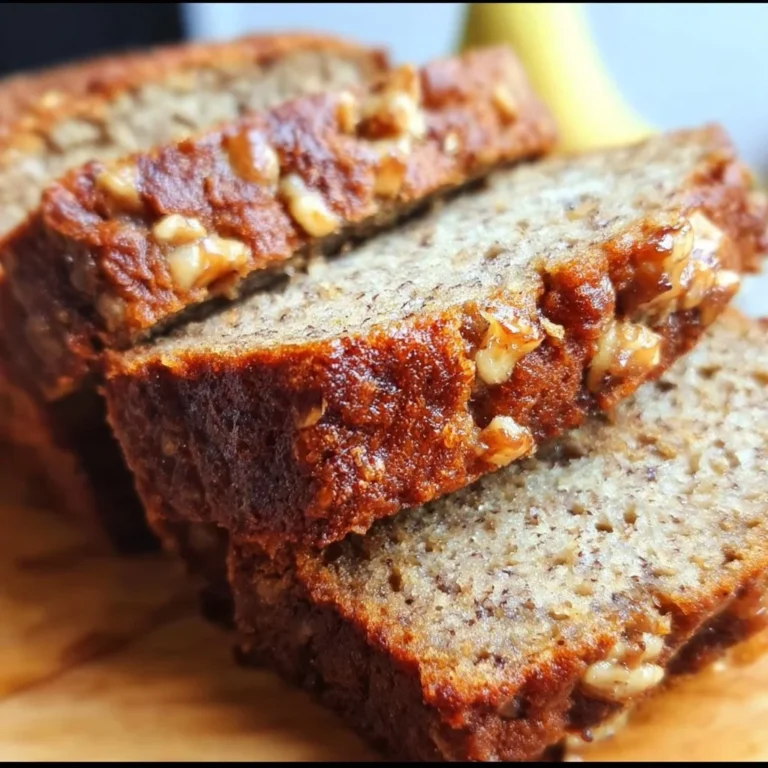 Slice of homemade Starbucks copycat banana bread on a wooden table