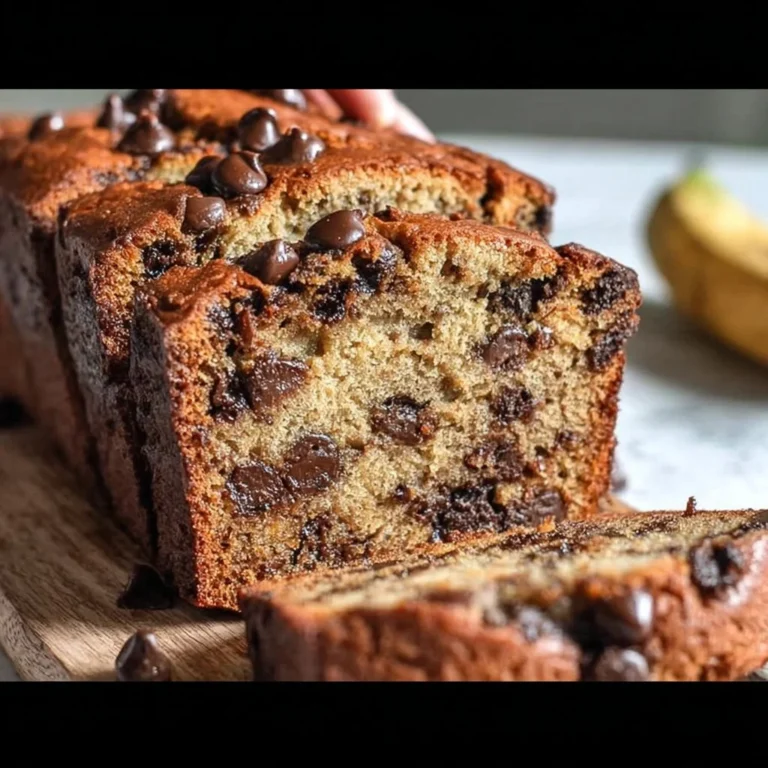 Deliciously moist chocolate chip banana bread baked to perfection