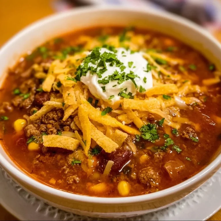 Bowl of flavorful Taco Soup garnished with cheese and cilantro