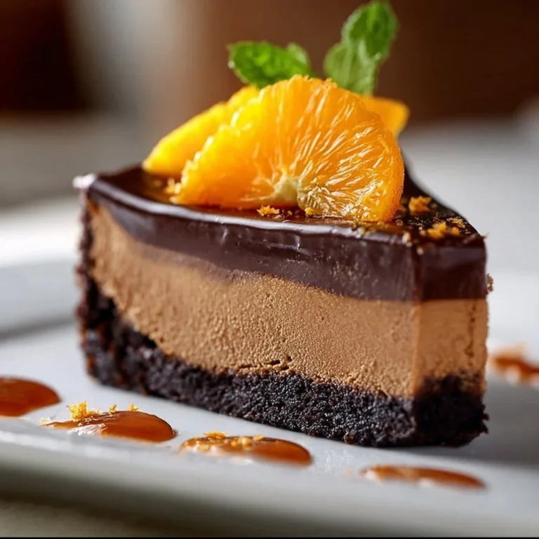 Cheesecake au chocolat et à l'orange, un dessert gourmand et élégant.