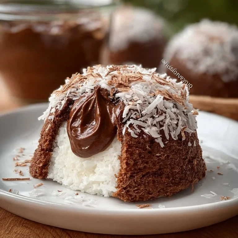 Dôme de noix de coco garni de pâte à tartiner au chocolat délicieusement présenté