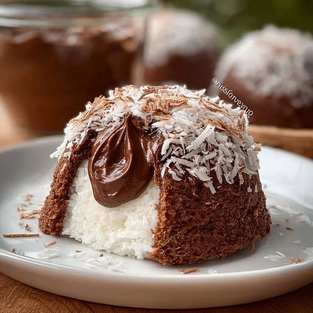 Dôme de noix de coco garni de pâte à tartiner au chocolat délicieusement présenté