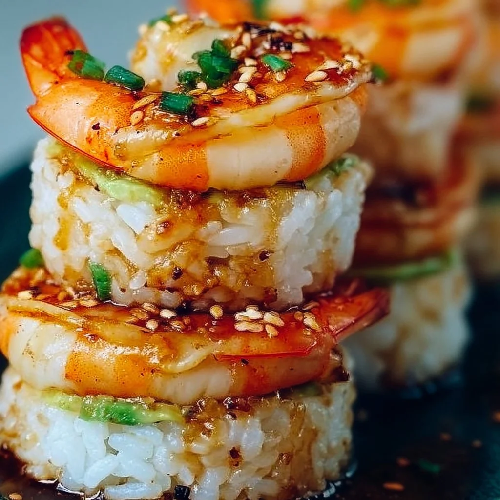 Empilements de Sushi aux Crevettes Épicées