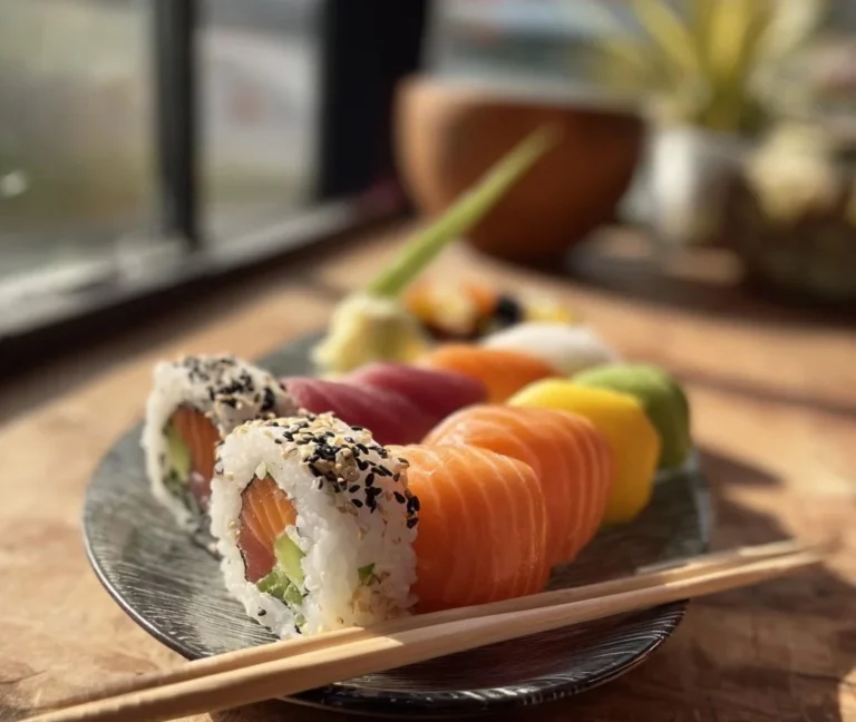 Sushi élégant et esthétique présenté avec soin sur une assiette