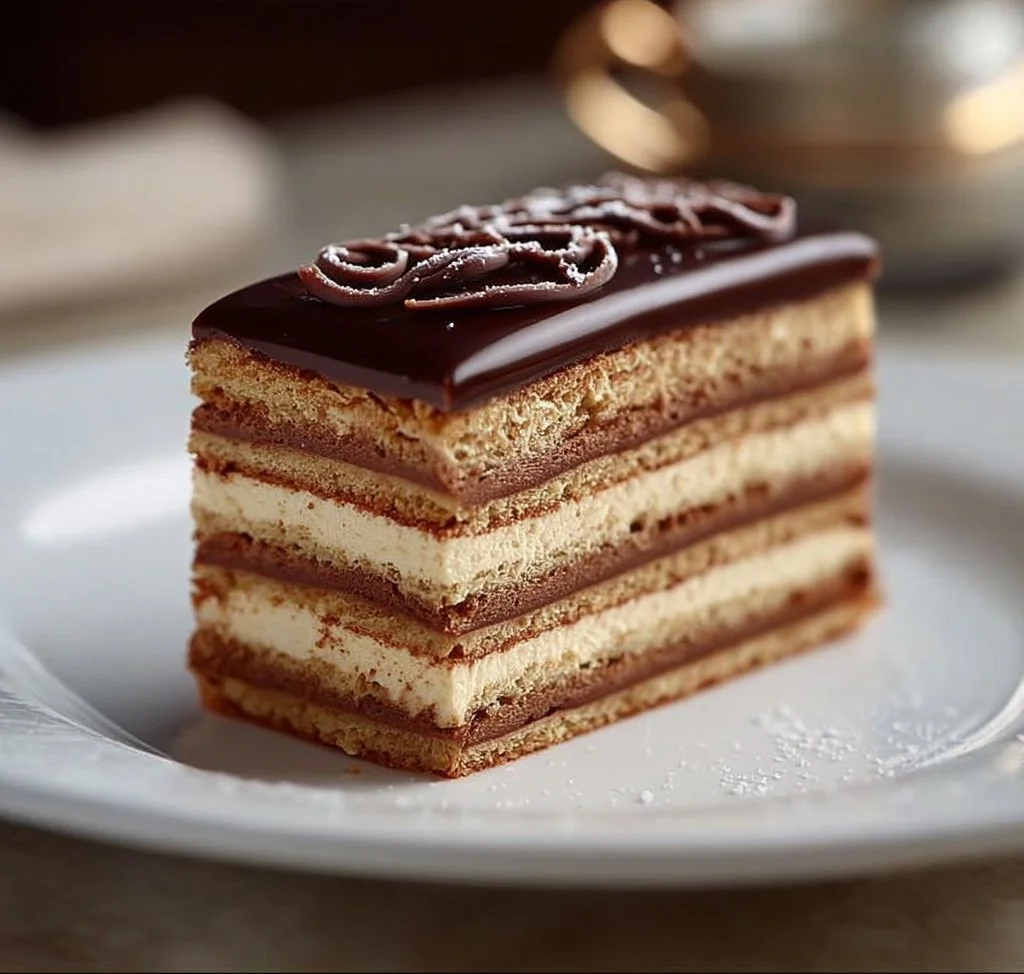 Gâteau Opéra Classique, un dessert élégant aux couches de café et chocolat