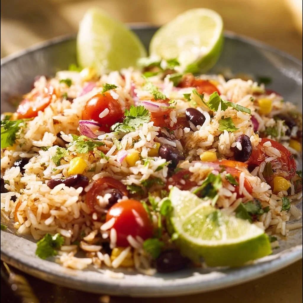 Salade de riz froide à la mexicaine avec légumes colorés