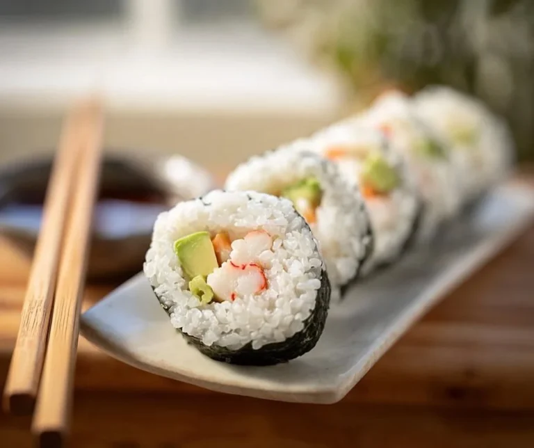 Rouleaux de Californie faits maison sur une assiette - recette de sushi