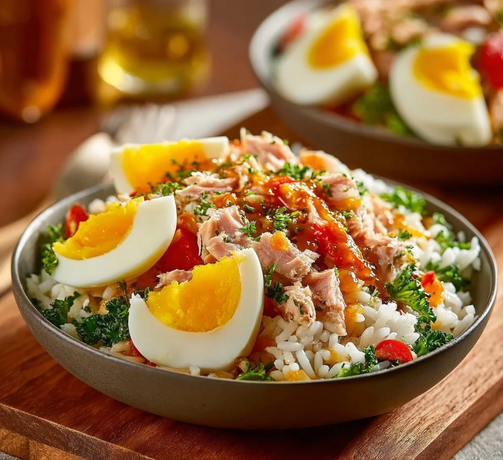 Salade de riz, thon et œufs