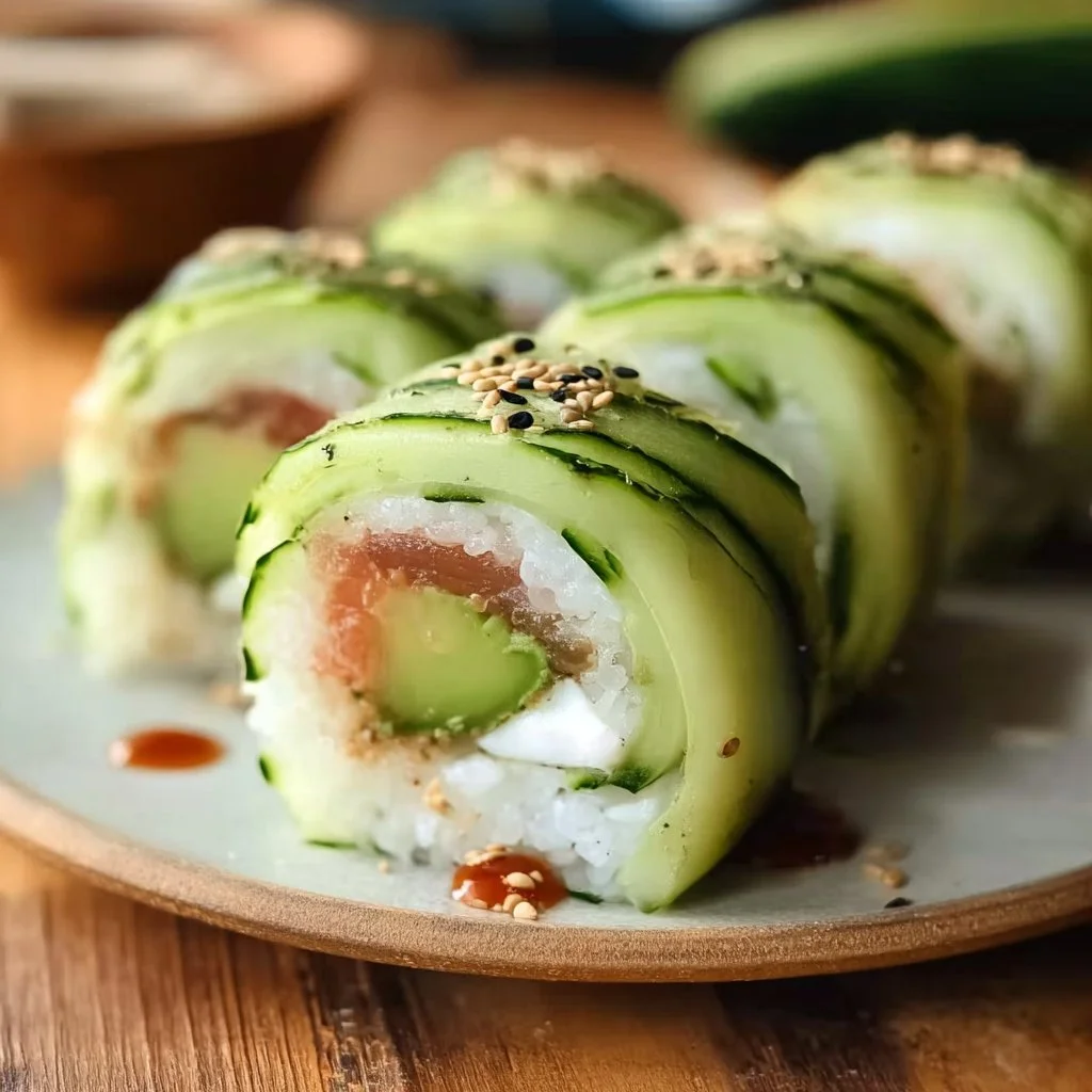 Sushi with cucumber and avocado