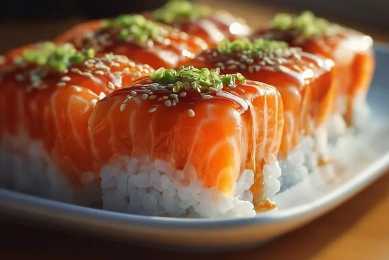 Bâtonnets de sushi au saumon croquants et savoureux sur une assiette