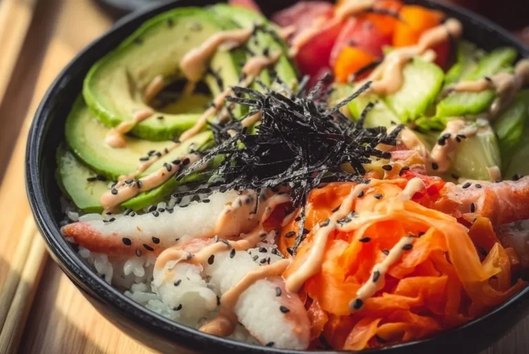 Bol de sushi frais et savoureux avec des ingrédients de qualité.