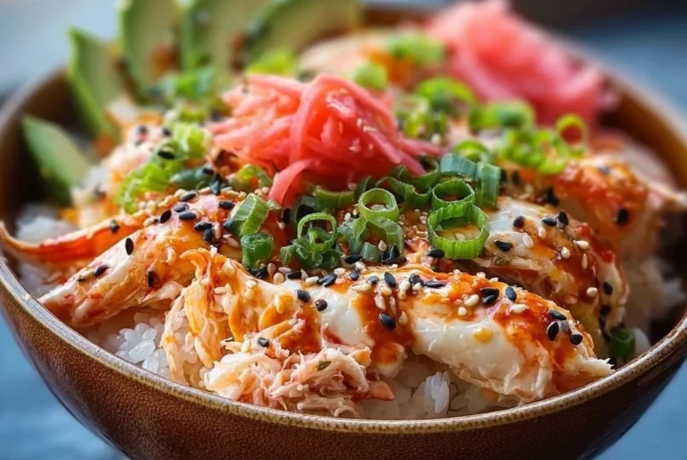 Bol de sushi au crabe épicé et croquant, un plat savoureux japonais