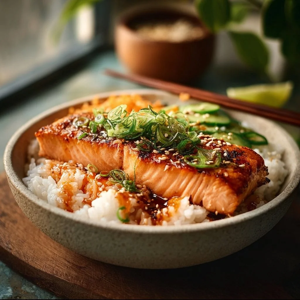 Bol gourmand de riz et saumon