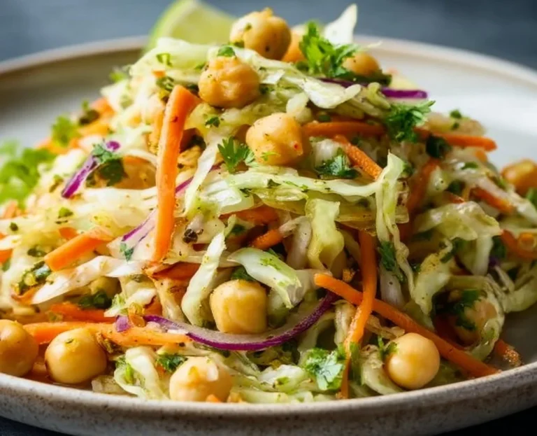 Salade de chou, pois chiches, carotte et citron, repas sain et frais