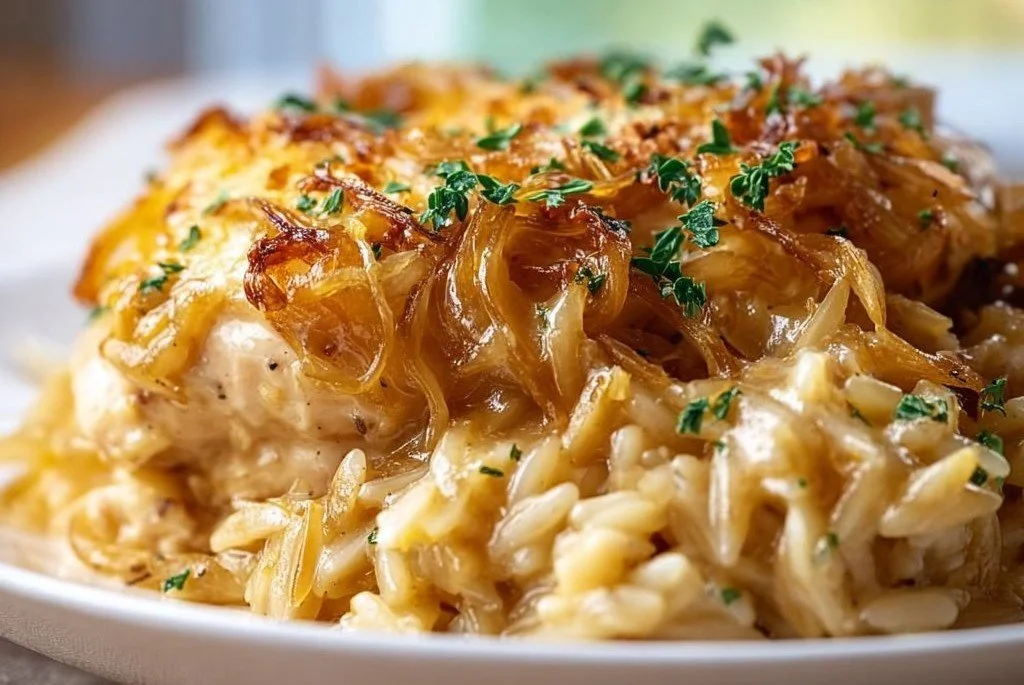 Casserole de Poulet et Orzo &agrave; la Fran&ccedil;aise avec Oignons