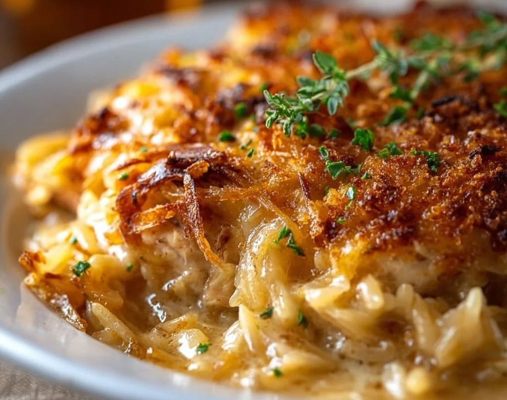 Casserole de Poulet et Orzo &agrave; la Fran&ccedil;aise avec Oignons