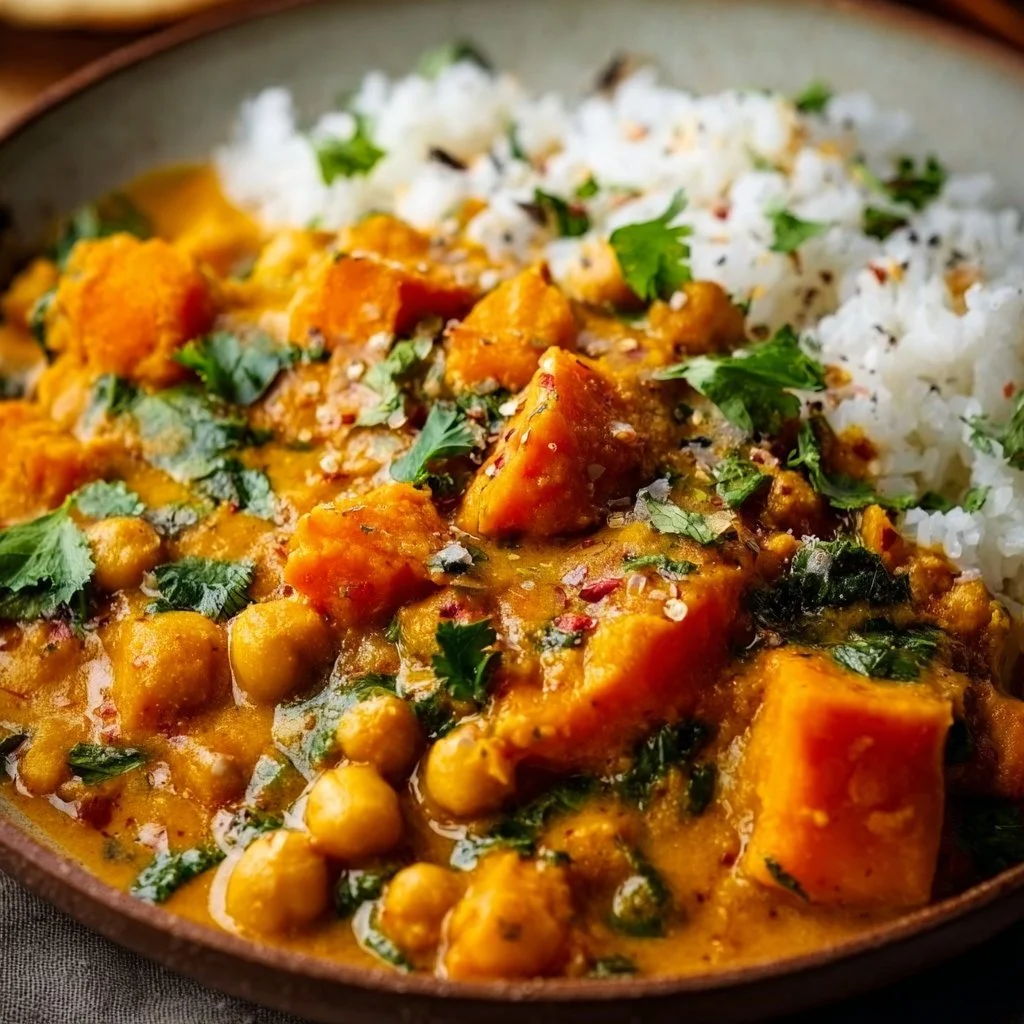 Curry de patates douces et pois chiches savoureux et coloré