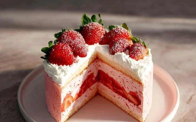 Gâteau aux fraises garni de fraises fraîches et de crème onctueuse