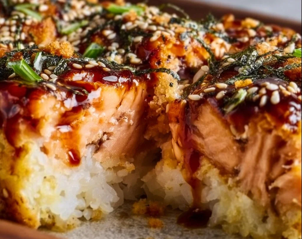 Gratin de saumon au teriyaki, version sushi