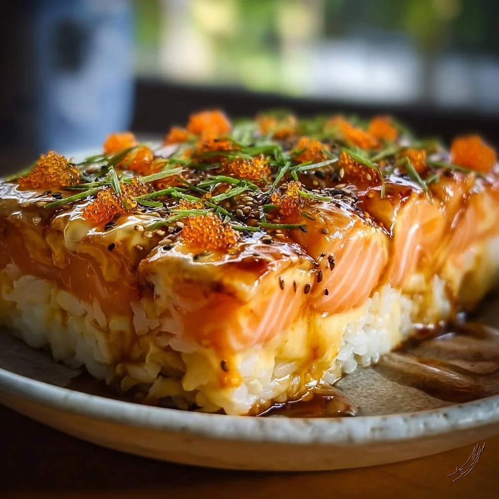 Gratin de saumon inspiré des sushis, plat succulent et créatif