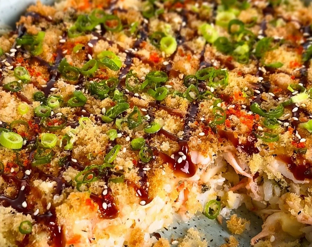 Gratin de sushi au crabe et surimi