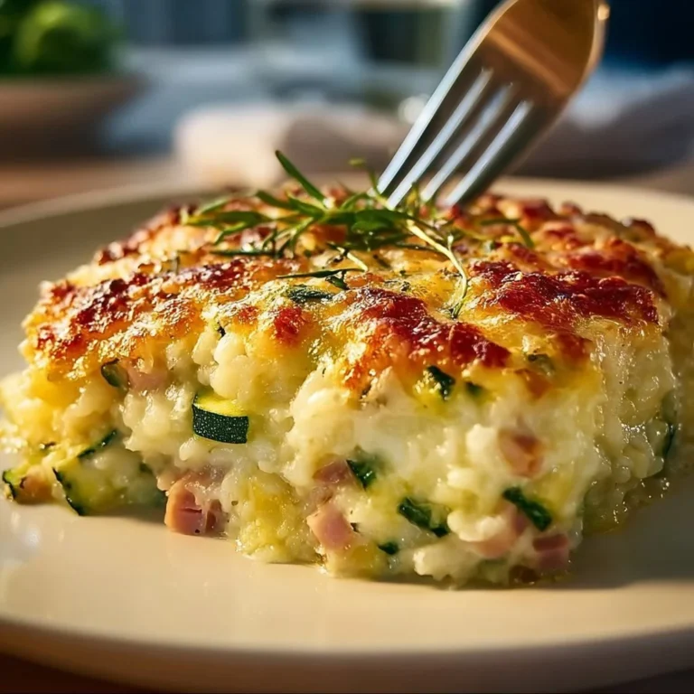 Gratin de courgettes avec jambon et riz, plat savoureux et réconfortant