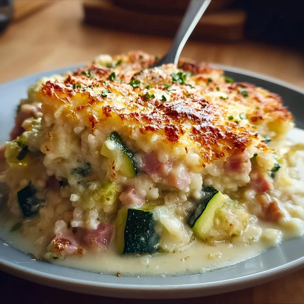 Gratin Velouté de Courgettes, Jambon et Riz