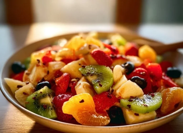 Palette colorée de fruits frais présentée sur une table en bois.