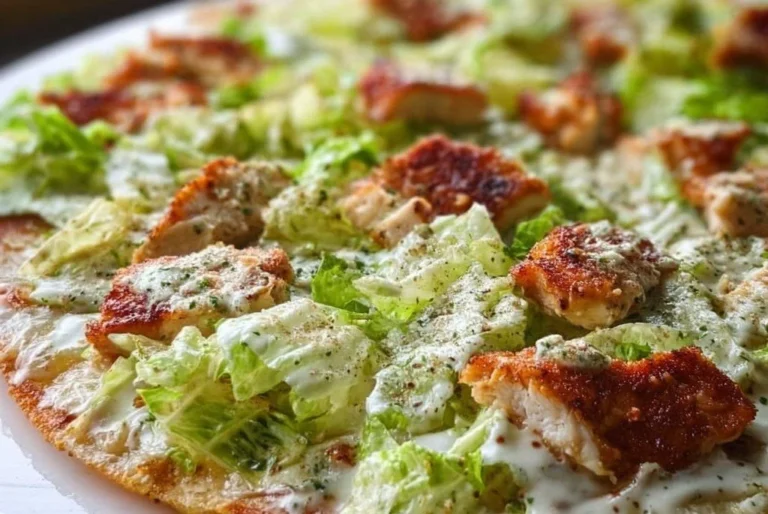Pizza au Poulet avec Sauce César garnie de légumes frais et fromage fondu
