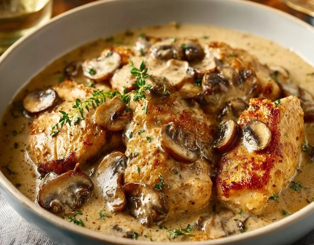 Poulet crémeux aux champignons