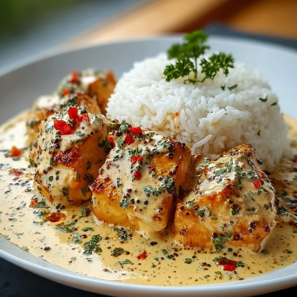 Recette de Poulet Crèmeux avec acompagnement de Riz Velouté