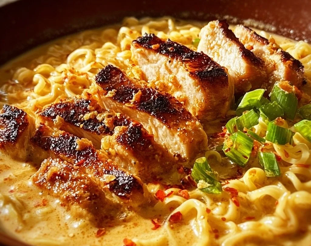 Ramen au poulet piquant dans une sauce onctueuse