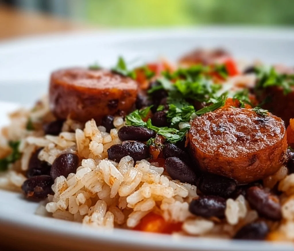 Riz saut&eacute; aux haricots noirs et saucisses