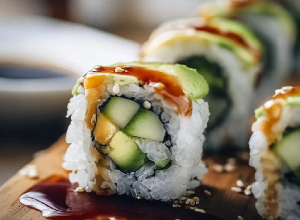 Rouleaux de maki au concombre et avocat