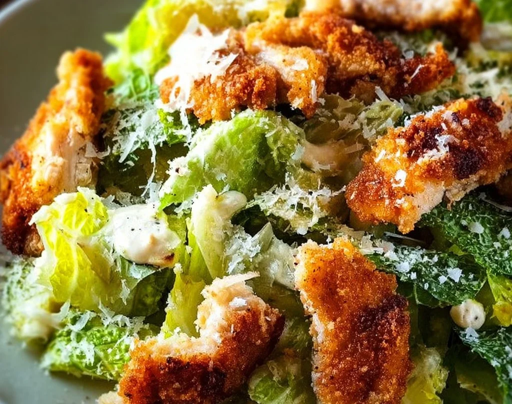 Salade C&eacute;sar croustillante avec poulet et cro&ucirc;tons dor&eacute;s