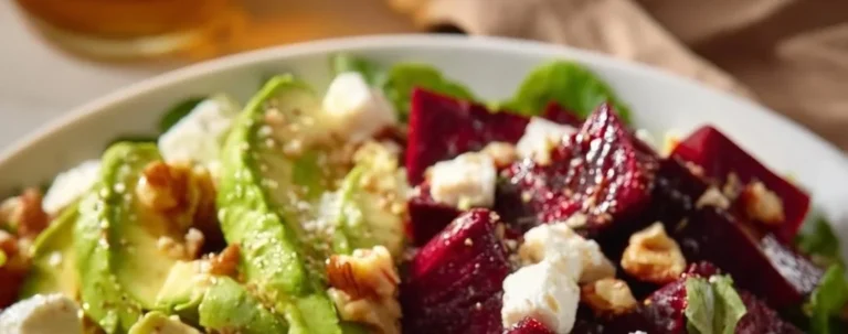 Salade de betterave avec avocat, feta et noix, colorée et saine