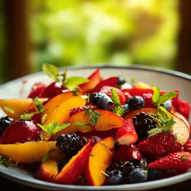Salade de fruits d'été fraîche et colorée avec des fruits de saison.