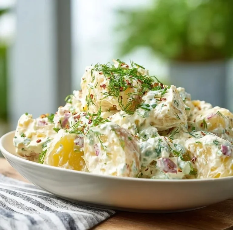 Salade de pommes de terre crémeuse, un plat savoureux et séduisant.